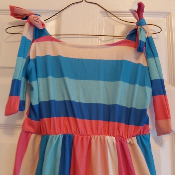 081. Multicolor Color Block Striped BowKnot Straps Maxi Dress Size S - Picture 6 of 16